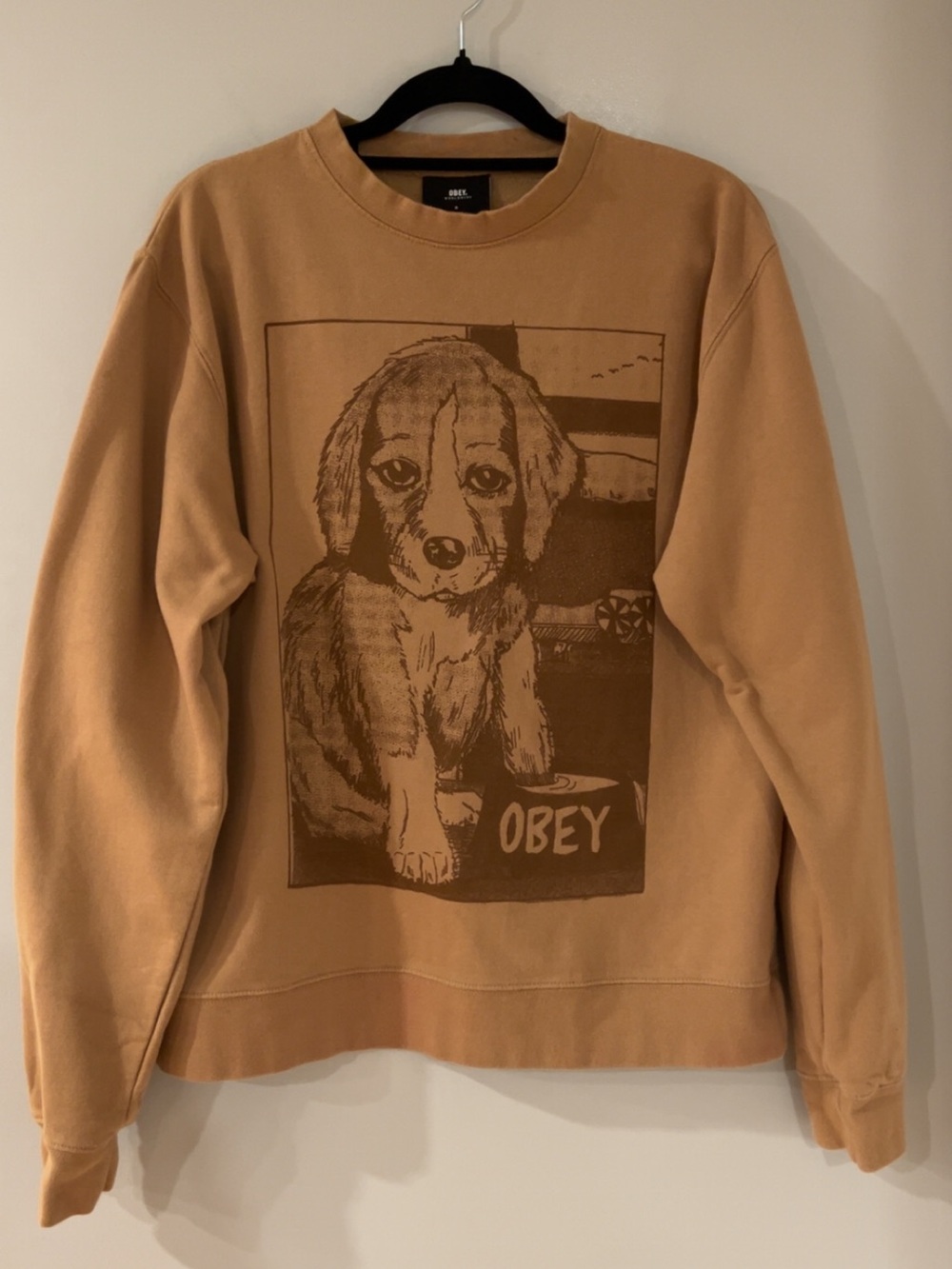 Obey Clumsy Puppy Brown Dog Graphic Crewneck Sweatshirt